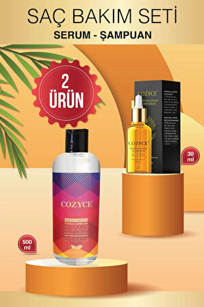 Cozyce Proteinli & Keratin Tuzsuz Şampuan 500 ml Yoğun Saç Dökülmesine Karşı Saç Serumu 30 ml