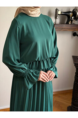Piliseli Etek + Bluz Takım 5076 zümrüt | FENDEL