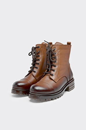 Hakiki Deri Bağcıklı Fermuarlı Kadın Bot