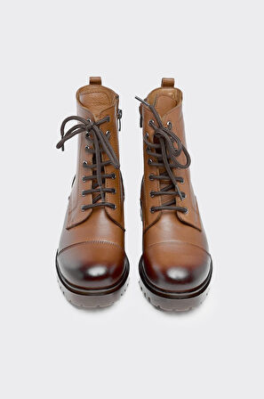 Hakiki Deri Bağcıklı Fermuarlı Kadın Bot