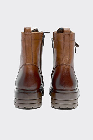 Hakiki Deri Bağcıklı Fermuarlı Kadın Bot