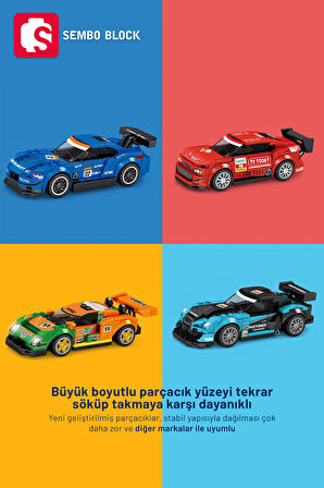 Sembo Block Famous Car Kırmızı Yarış arabası 196 Parça yapı blokları Lego ile uyumlu (5072)