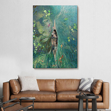 Lilyumların Altında Kano ile Gezen Duvar Tablosu-6163