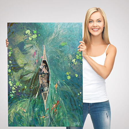 Lilyumların Altında Kano ile Gezen Duvar Tablosu-6163