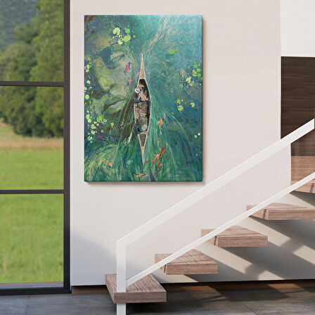 Lilyumların Altında Kano ile Gezen Duvar Tablosu-6163