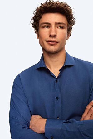 Slim Fit Lacivert Italyan Yaka Dar Kesim Klasik Kravatlık Uzun Kollu Kolay Ütülenebilir Ne 2HF02ORT5185