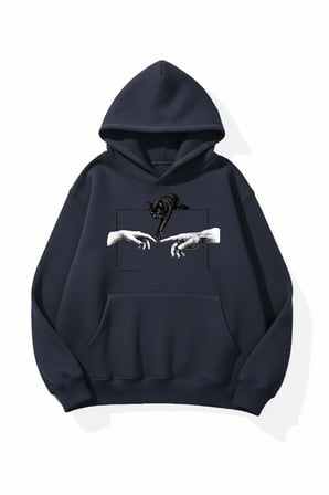 Unisex Yumuşak Dokulu Temas Baskılı Tasarım Oversize 3 İplik Hoodie Sweatshirt