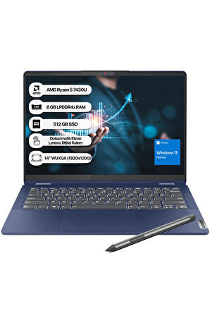 LENOVO IdeaPad Flex 5/Ryzen 5 7430U/8GB RAM/512GB SSD/14"/W11/Laptop Mavi 82XX00D2TX