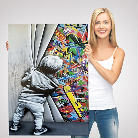 Bansky Tarzı Sokak Sanatı Dekoratif Duvar Tablosu -6168