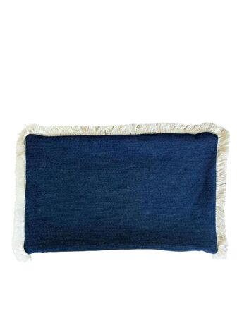 Denim Püskül Detaylı Dikdörtgen Kırlent Kılıfı 30x50 cm - 1 Adet Kılıf