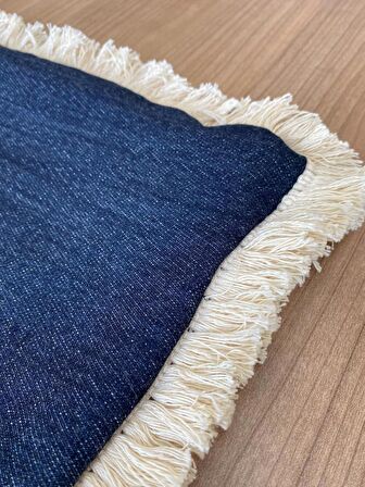 Denim Püskül Detaylı Dikdörtgen Kırlent Kılıfı 30x50 cm - 1 Adet Kılıf