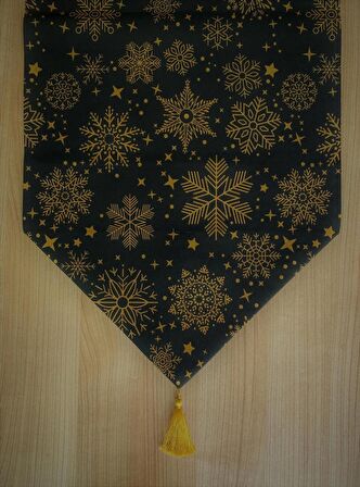 Snowy Black Kar Tanesi Desenli Runner Siyah-Gold 40x140 cm