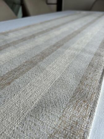 Glitter Keten Dokulu Simli Runner Krem-Gold 40x140 cm