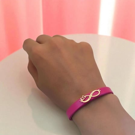 14 Ayar Altın Plakalı Zeynep İsmine Özel Sonsuzluk Figürlü Doğal Pembe Derili Hediye Bileklik-617