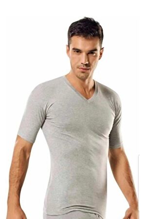 Erkek Gri 0107 Pamuklu V Yaka Fanila 3 Lü Paket