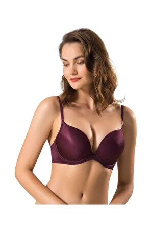 Kadın Mürdüm 2 Beden Büyük Gösteren Çift Destekli Mikro Kaplı Sihirli Südyen 7033