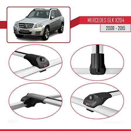 Mercedes GLK Class (X204) 2008-2015 Arası ile Uyumlu ACE-1 Ara Atkı Tavan Barı Gri 2 Adet