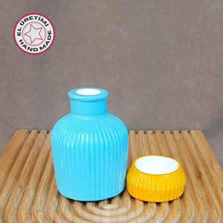 Uretti - Pınar 2572 1733 El Yapımı Vazo ve Tealight Mumluk 2'li Dekoratif Set