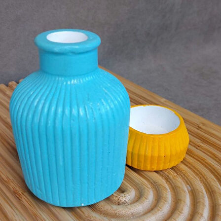 Uretti - Pınar 2572 1733 El Yapımı Vazo ve Tealight Mumluk 2'li Dekoratif Set