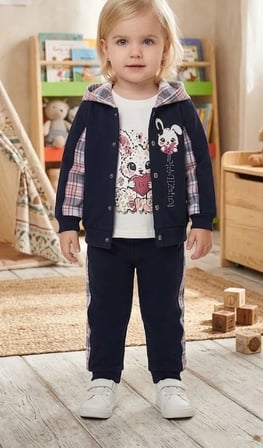 Hassas Ciltlere Özel Antialerjik & Kaşındırmayan Yumuşak Dokulu 3’Lü Bebek Kombin Seti (Ceket, Body/Tişört, Pantolon)