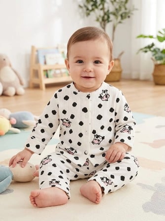 Hassas Ciltlere Özel, Nikelsiz Çıtçıt Korumalı %100 Pamuklu Nefes Alan Bebek Pijama Takımı (3-12 Ay)