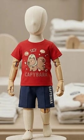 Antialerjik Pamuklu ve Kaşıntı Karşıtı Telalı Capybara Baskılı Şortlu Bebek Takımı