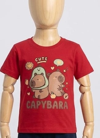 Antialerjik Pamuklu ve Kaşıntı Karşıtı Telalı Capybara Baskılı Şortlu Bebek Takımı