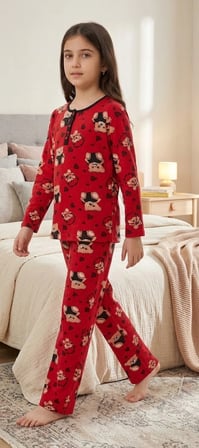 Biçomi Kaşıntı ve Tahriş Önleyici %100 Pamuk Kalpli Ayıcık Çocuk Pijama Takımı