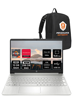 HP 15S-EQ2000NT R7 5700U 12GB RAM 256GB SSD 15.6'' Full HD FDOS Dizüstü Bilgisayar & PER4 ÇANTA 