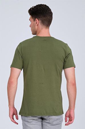 Erkek Bisiklet Yaka Basic T-shirt Haki