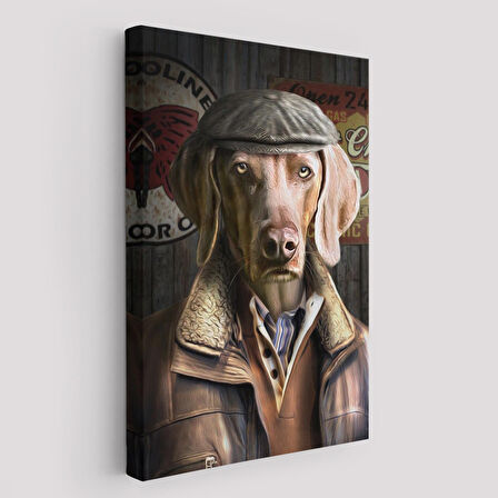 İnsan Kıyafetli Kasketli Köpek Dekoratif Duvar Tablosu -6178