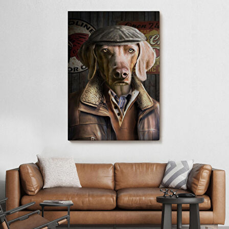 İnsan Kıyafetli Kasketli Köpek Dekoratif Duvar Tablosu -6178