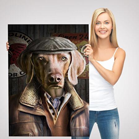 İnsan Kıyafetli Kasketli Köpek Dekoratif Duvar Tablosu -6178