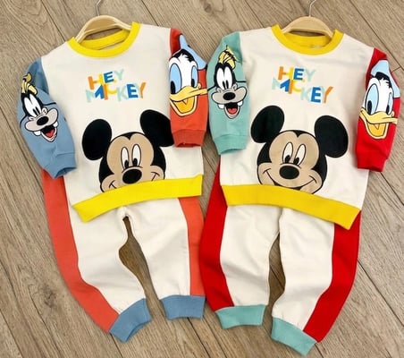 Mickey Desenli Terletmeyen Pamuklu Bebek Sweat TakımI - Biçomi