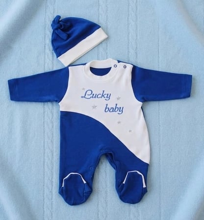Lucky Baby Kaşındırmayan Yumuşak Dokulu Çizgili Bebek Tulumu & Şapka Seti (0-6 Ay)