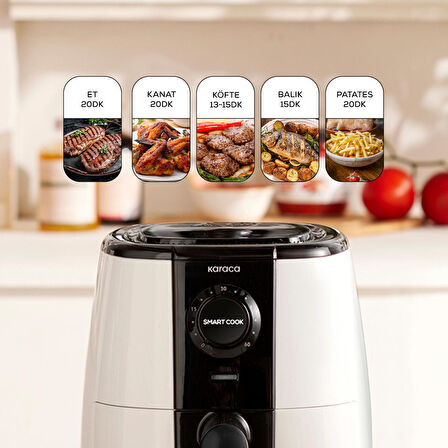 Karaca Smart Cook 60 Dakikaya Kadar Zaman Ayarlı Compact Airfryer Krem 2 Kişilik