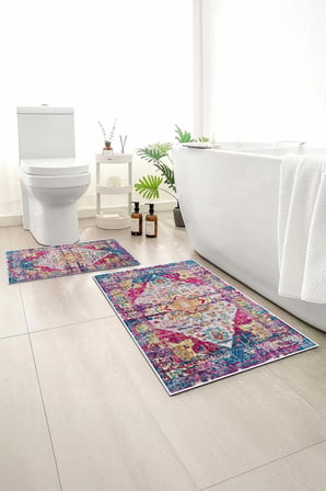 2 li Banyo Paspası, Yumuşak Banyo Halısı, Kaymaz Tabanlı, Yıkanabilir - 60x100 - 50 x60