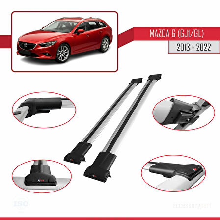 Mazda 6 III (GJ1/GL) 2013-2022 Arası ile Uyumlu FLY Model Ara Atkı Tavan Barı Gri 2 Adet