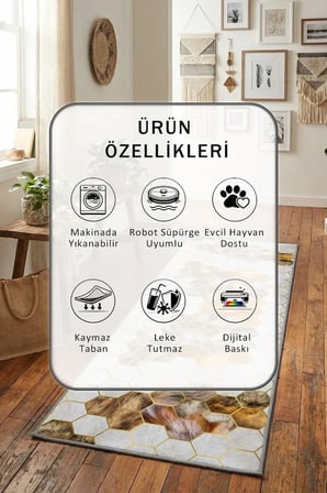 Ehl-224 Modern Dijital Baskı Yıkanabilir Kaymaz Yolluk Halı