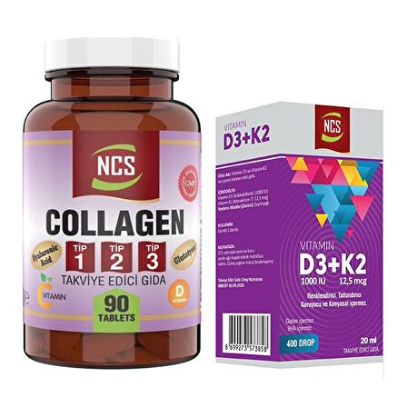 Ncs Kollajen Tip 1-2-3 Vitamin C & E 90 Tab & Ncs Vitamin D3 + K2 Damla 20 ml