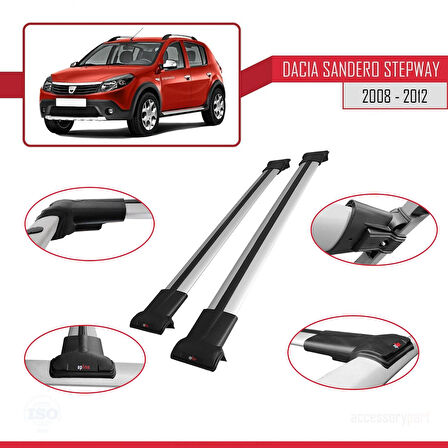 Dacia Sandero Stepway 2008-2012 Arası ile Uyumlu FLY Model Ara Atkı Tavan Barı Gri 2 Adet