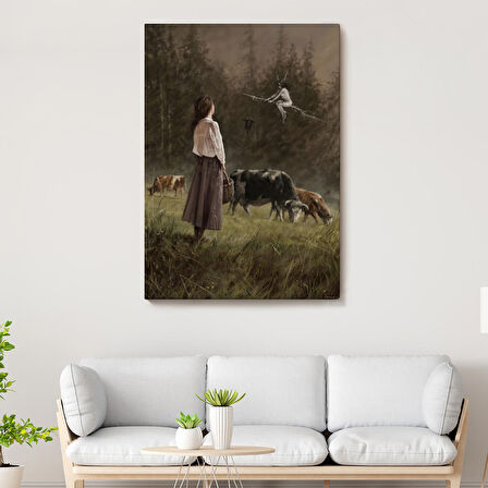 Süpürgeli Cadıya Özenen Kız Dekoratif Duvar Tablosu -6185