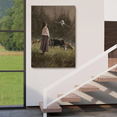 Süpürgeli Cadıya Özenen Kız Dekoratif Duvar Tablosu -6185