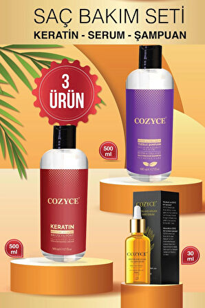 Cozyce Brezilya Fönü Keratin 500ml Argan Saç Serumu30ml Biotin & Collagen Tuzsuz Şampuan 500 ml