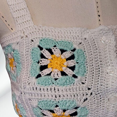 Uretti - Yıldız 7202 4612 El Örgüsü Yazlık Beyaz Kadın Büstiyer / Crop Bluz - 36/38/40 - Turkuaz