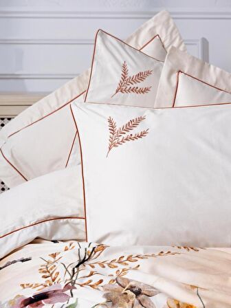 Cotton Box Çift Kişilik Elit Saten Nevresim Takımı Bouquet Ekru
