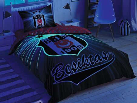 Taç Lisanslı Beşiktaş Light Glow Parlayan Tek Kişilik Nevresim Takımı