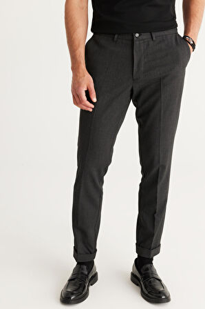 Erkek Gri Slim Fit Dar Kesim Beli Lastikli Esnek Pantolon