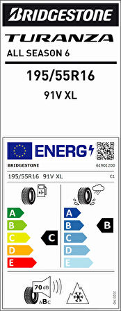 Bridgestone 195/55R16 91V Xl Turanza All Season 6 C-B-70 4 Mevsim Oto Lastiği (Üretim Yılı: 2025)