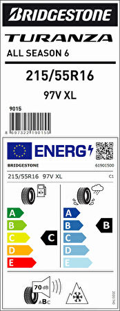 Bridgestone 215/55R16 97V Turanza All Season 6 C-B-70 4 Mevsim Oto Lastiği (Üretim Yılı: 2025)